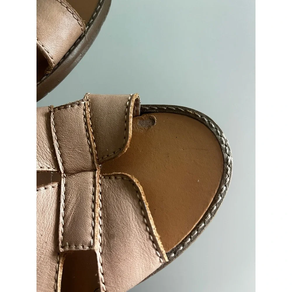 Arezzo Tan Leather Slide Sandals 36 / 6 H-Strap Made in Brazil Minimalist Boho
